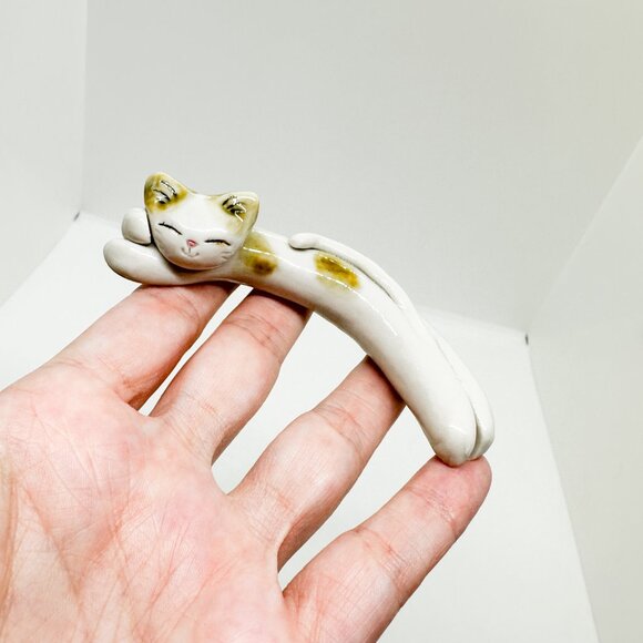 Rare Vintage Handmade Porcelain Cat Noodle Long Skinny Abstract Cartoon Cute - Picture 2 of 7